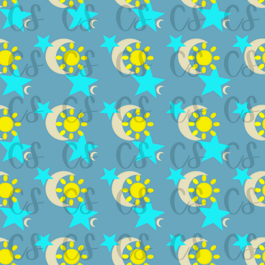 Sun Moon and Stars Hand Drawn Digital Seamless File, Sublimation Ready, Blankets, Mugs, Digital Paper, Background Image, 300 DPI