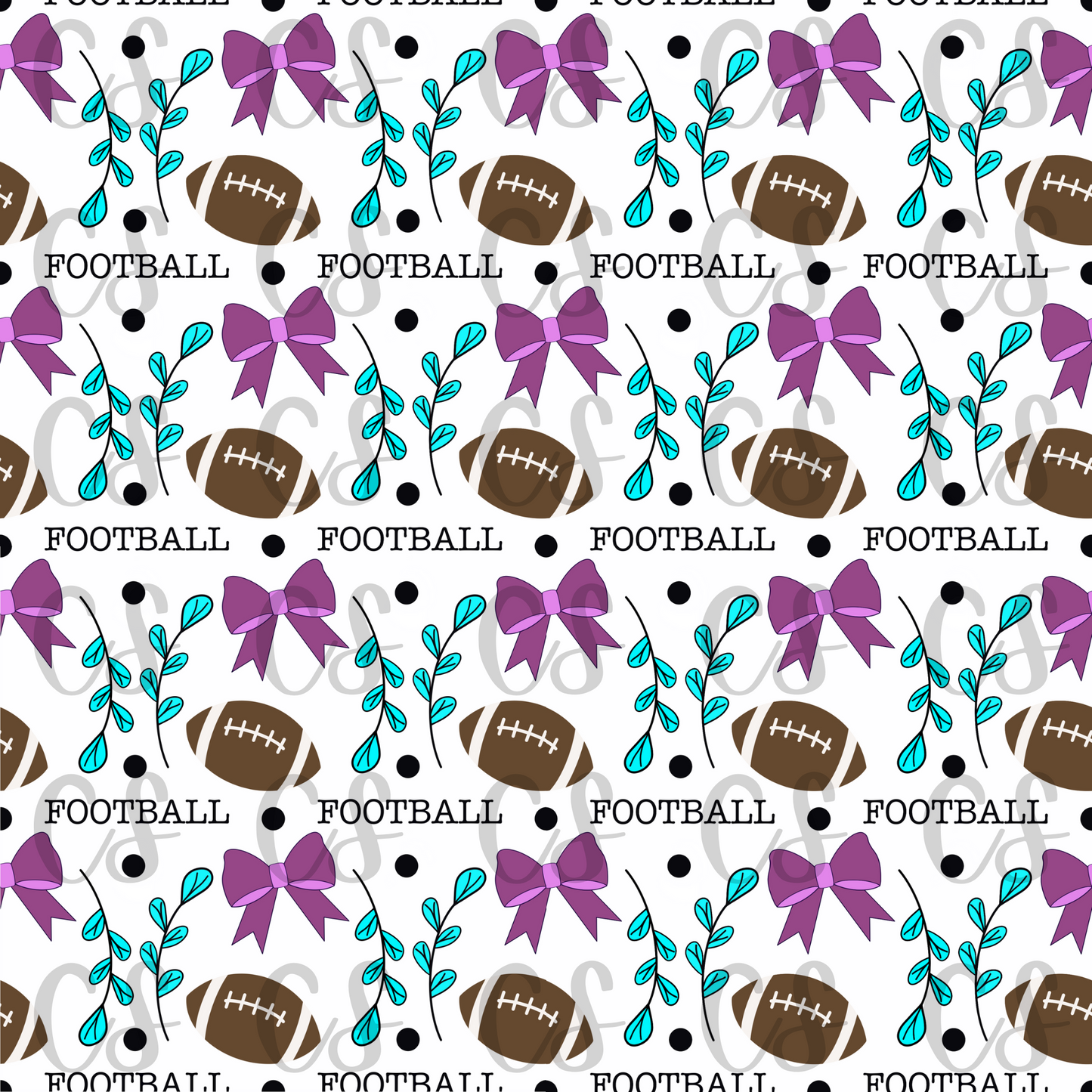 Footballs n Bows Hand Drawn Digital Seamless File, Pink Bow, Sport, Invitations, Surface Design, Digital Artwork