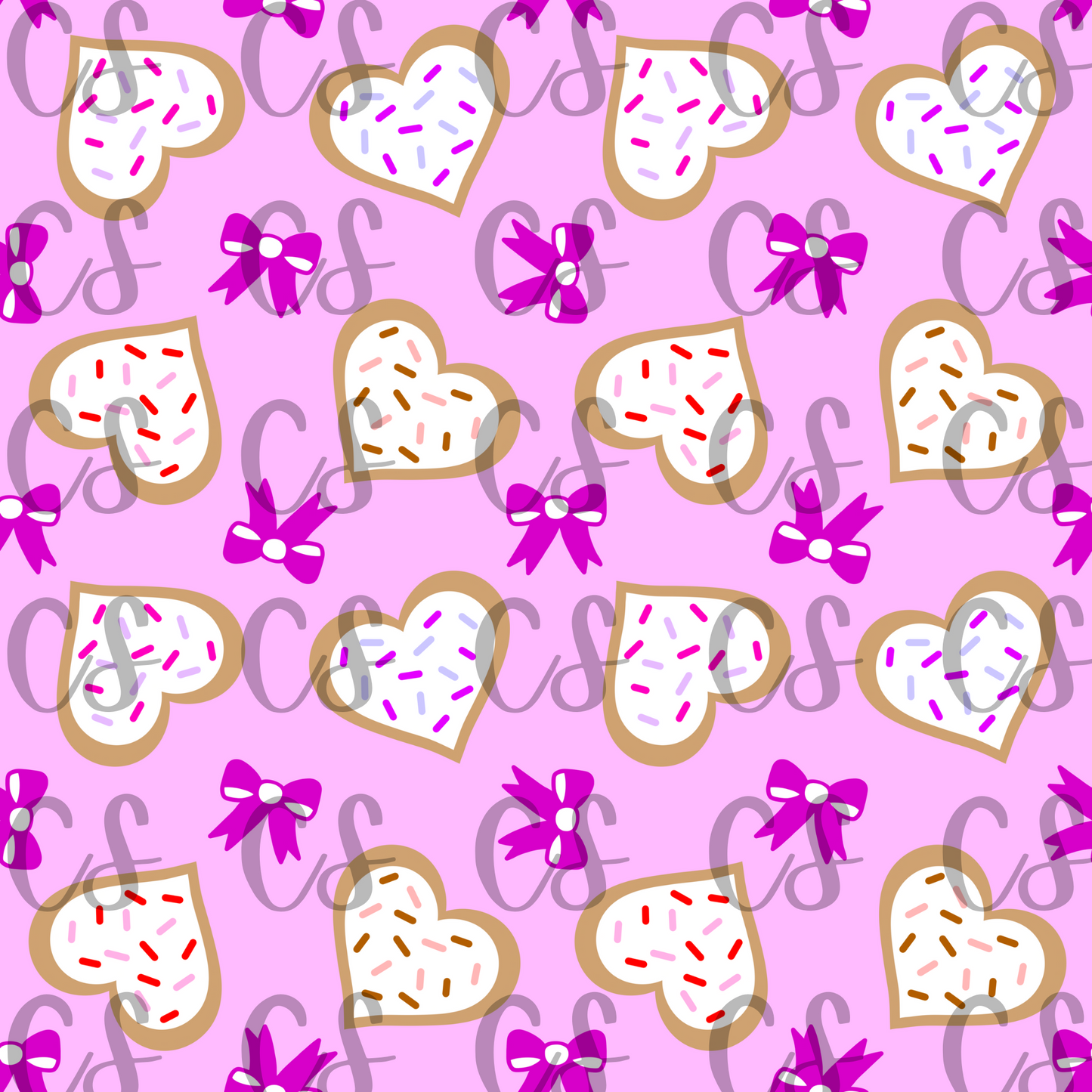 Hand Drawn Heart cookies with icing seamless file, sprinkles and bows, Valentine's Day, February, Love, Baby Blanket