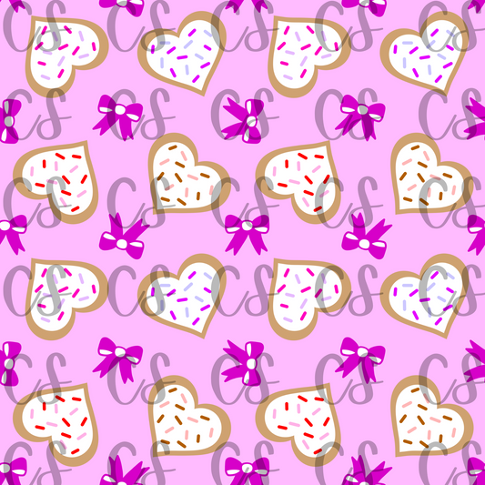 Hand Drawn Heart cookies with icing seamless file, sprinkles and bows, Valentine's Day, February, Love, Baby Blanket