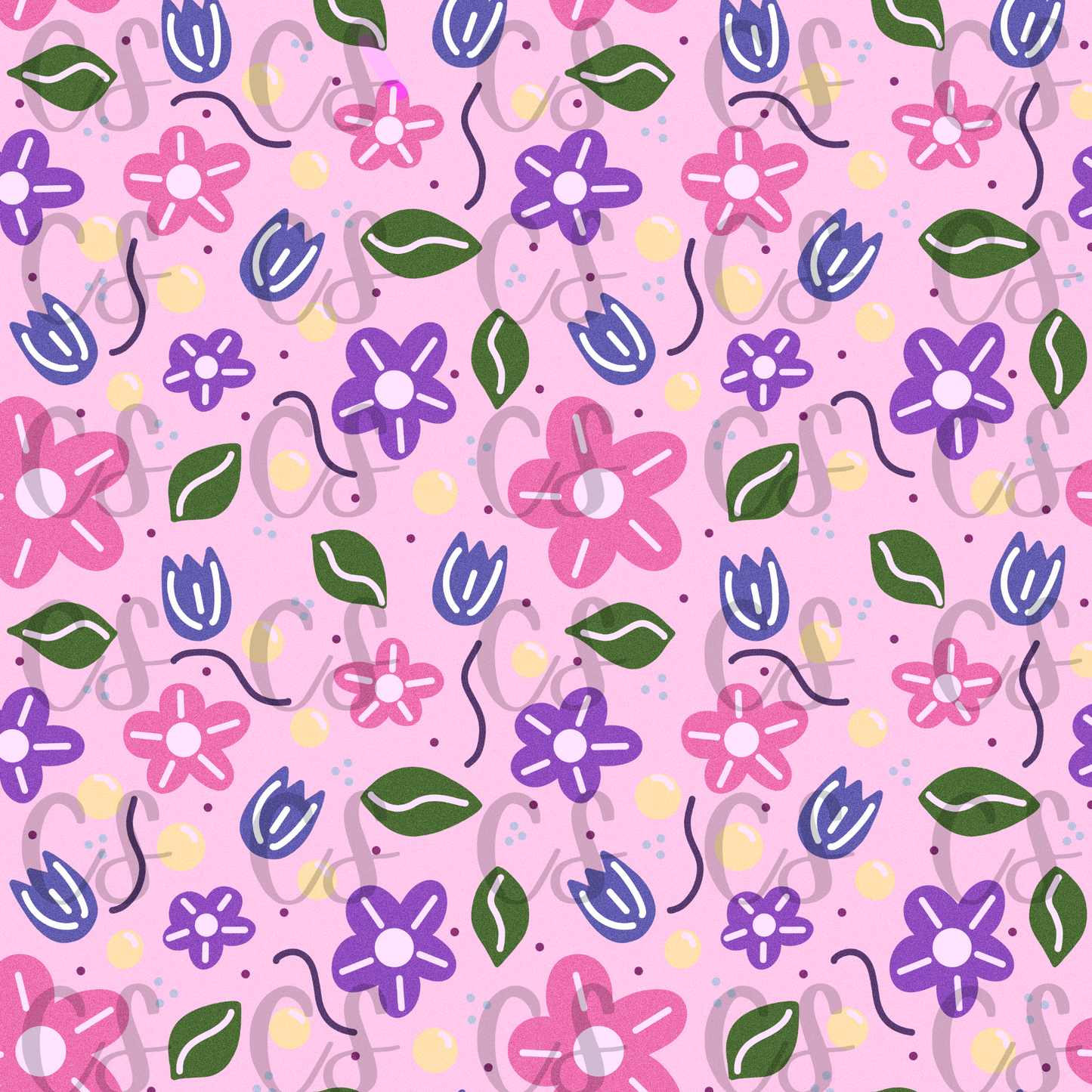 Hand Drawn flowers and leaves seamless digital file, blankets, apparel, summertime, sublimation