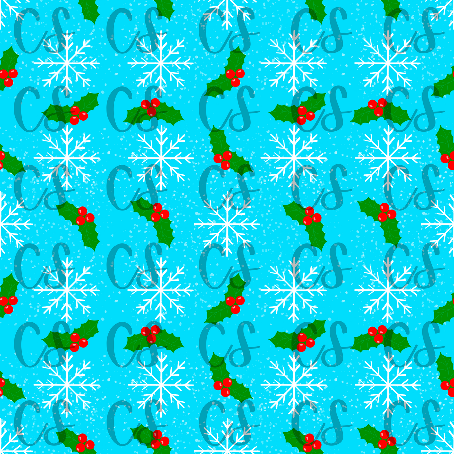 Blue Snowflake Christmas Seamless Pattern 300 DPI PNG Download for Digital Papers Surface Design Vinyl Sublimation Fabric, Hand drawn