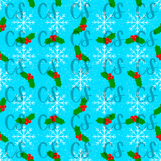 Blue Snowflake Christmas Seamless Pattern 300 DPI PNG Download for Digital Papers Surface Design Vinyl Sublimation Fabric, Hand drawn